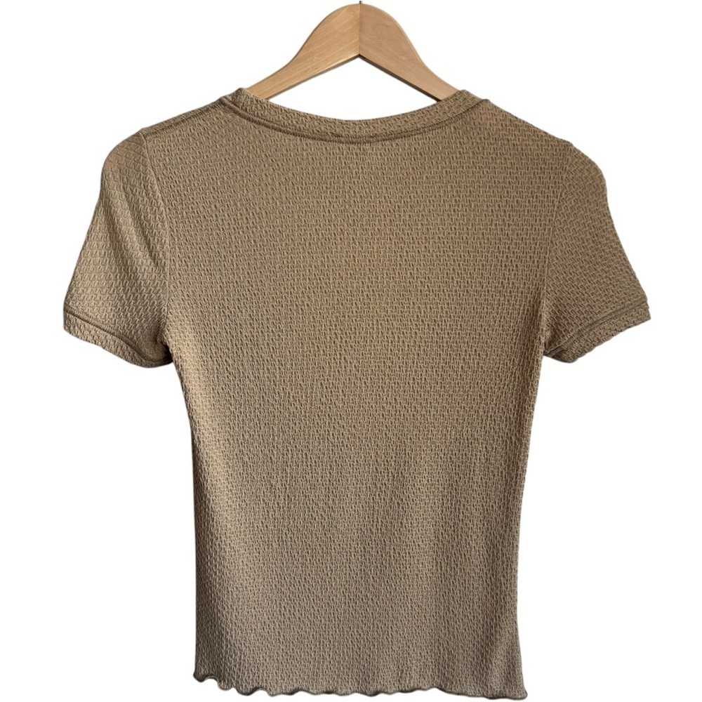 ARMANI COLLEZIONI Short Sleeve Textured Stretch Knit Top | Tan Camel Small US 6 - Picture 2 of 3